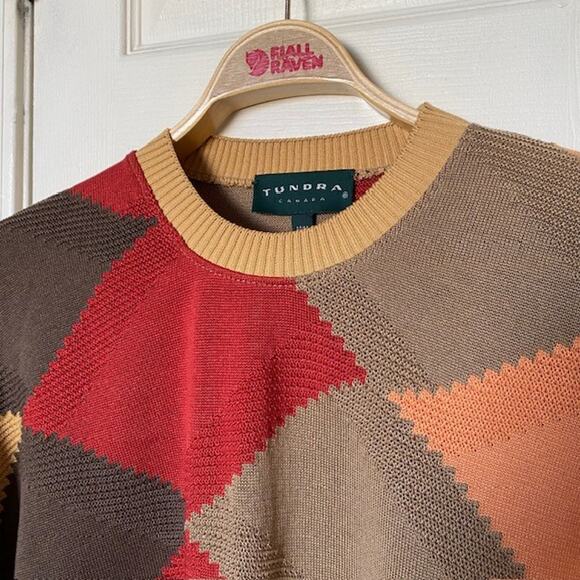 Tundra Crew Neck Sweater Color Block Argyle 100% Cotton Relaxed Men's Medium - Picture 2 of 11